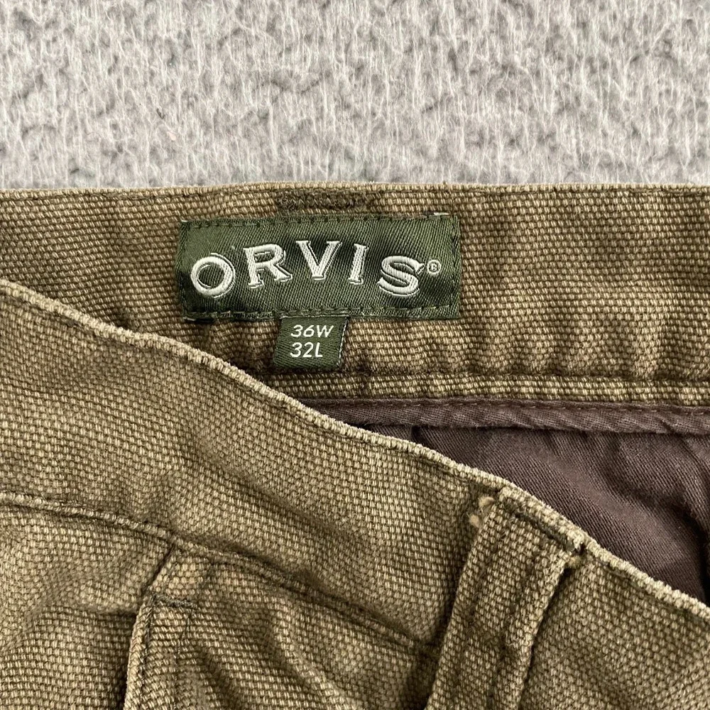 Orvis Rhino Field Pants Men 36x31 Brown Utility Canvas Twill Flat Front Chino